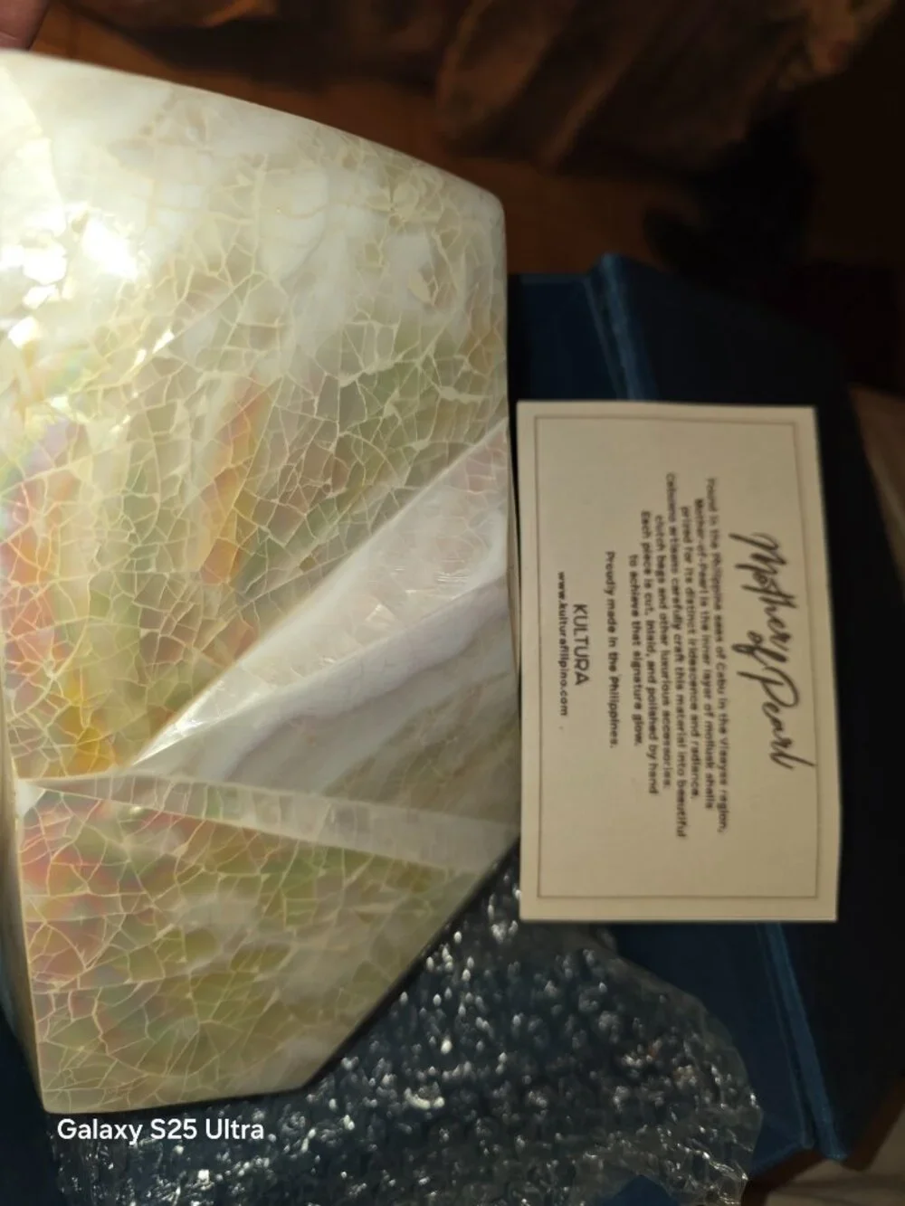 Brand New Kultura Handcrafted Mother of Pearl Mosaic Evening Clutch